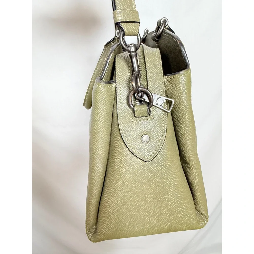COACH Mini Lillie Carryall Crossgrain Leather Satchel Crossbody Dark Olive Green